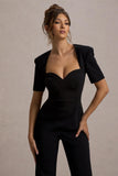 Simone Black Sweetheart Short-Sleeve Wide-Leg Jumpsuit