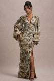 Casarile Snake Print V-Neck Balloon Sleeve Maxi Dress