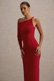 Floria Red Draped One-Sleeve Maxi Dress