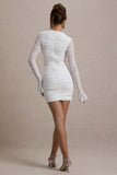 Romilly White Ruched Long-Sleeve Bodycon Mini Dress