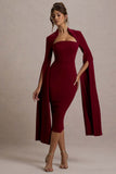 Linden Berry Bodycon Cape-Sleeve Midi Dress