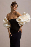 Evermore Black & Cream Puff-Sleeve Maxi Dress