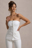 Elliana White Strapless Button Front Tailored Top