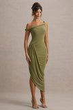 Angelique Olive Green Twisted Asymmetric Maxi Dress