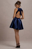 Mackie Navy Velvet Sleeveless Skater Mini Dress