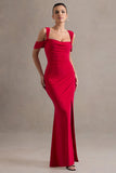 Amoura Red Square-Neck Draped Wrap Maxi Dress