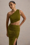 Sena Green Asymmetric Maxi Dress With Cut Out Details