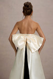 Take A Bow Black & Cream Velvet Strapless Maxi Dress With Oversized Bow