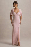 Stila Pale Pink Plunge-Neck Maxi Dress With High Front Split