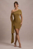 Alessio Mustard One-Shoulder Mini Dress With Drape