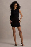 Fortuna Black Ruched Mini Dress With One-Sleeve