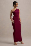 Venetia Burgundy One-Shoulder Tie-Back Maxi Dress