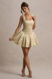 Bramble Ivory Satin Square-Neck Puffball Mini Dress