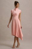 Velma Light Pink Satin Midi Dress With Draped Hem