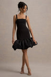 Jacque Black Drop-Waist Midi Dress With Volume Hem