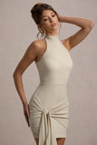 Orinthia Champagne High-Neck Mini Dress With Wrap Detail