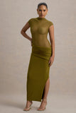 Asia Green Sheer Short-Sleeve Draped Maxi Dress
