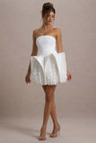 Orchid Oasis White Bandeau Mini Dress With Puff Floral Hem