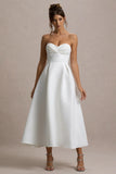 Wintour White Satin Sweetheart Midi Dress