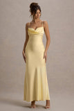 Eimear Lemon Satin Draped Sweetheart Maxi Dress