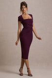 Lorenzie Plum Square-Neck Short-Sleeve Twist Midi Dress