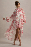 Delphia Pink Porcelain Print High-Neck Maxi Dress With High-Low Hem