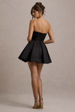Saira Black Satin Strapless Skater Mini Dress