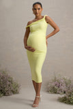 Salome Lemon Twisted Asymmetric Maternity Midi Dress
