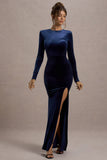Rayla Navy Velvet Maxi Dress With Split