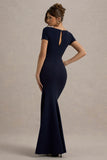 Rian Navy Short-Sleeve Maxi Dress