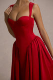 Covia Red Satin Sweetheart Midi Dress