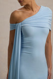 Vallea Powder Blue One-Shoulder Draped Midi Dress
