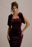 Tarna Port Velvet Midi Dress With Bow Straps