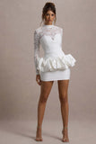 Antheia White Lace Long-Sleeve Peplum Mini Dress