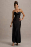 Eimear Black Satin Draped Sweetheart Maxi Dress