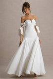 Ethel White & Cream Bardot Maxi Dress With Volume Skirt