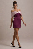 Linley Burgundy & Pink Satin Bow Bardot Mini Dress
