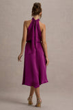 Palonia Pink Satin High-Neck Split Midi Dress