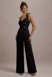 Banks Black Tailored Halter-Neck Straight-Leg Jumpsuit