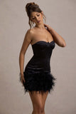 Vampira Black Satin Corset Feather Mini Dress