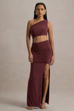Sena Burgundy Asymmetric Maxi Dress With Cut Out Details