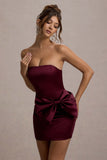 Tanisha Port Satin Bandeau Mini Dress With Bow