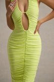 Anaisa Lime Green Plunge Halter-Neck Midi Dress