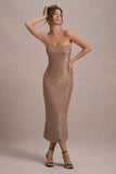 Lilabelle Rose Gold Plisse Sequin Bandeau Midi Dress