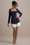 Lysette Navy Sweetheart Long-Sleeve Mini Dress