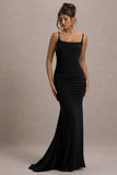 Adele Black Ruched Fishtail Cami Maxi Dress