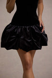 Sutton Black Velvet Square-Neck Ruffle-Hem Mini Dress