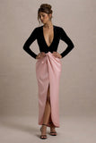 Love Spell Black Velvet Plunge-Neck Maxi Dress With Pink Satin Skirt