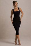 Shantelle Black Bodycon Square-Neck Midi Dress