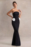 Best Of The Best Black Strapless Fishtail Maxi Dress With Corsages